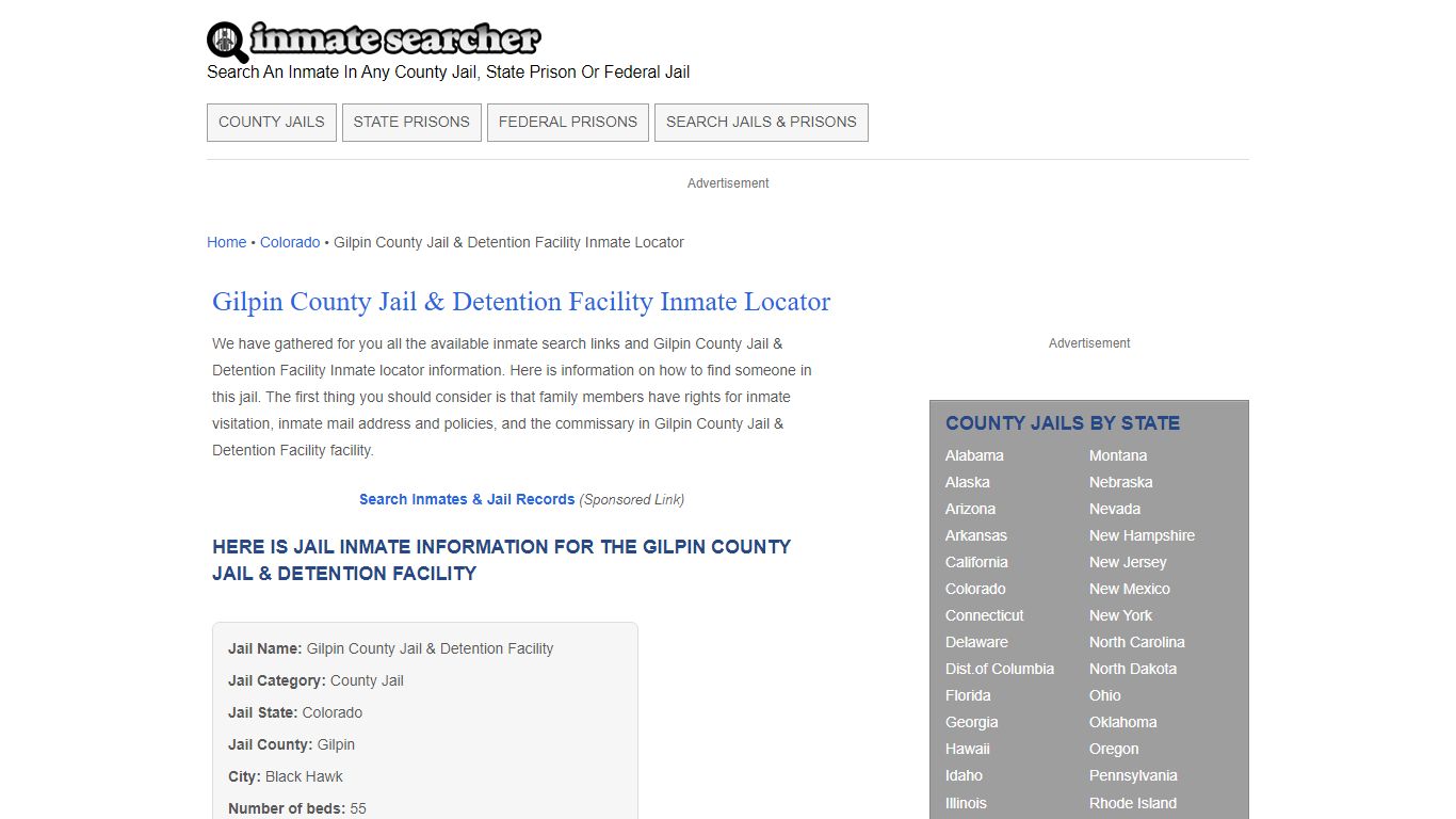 Gilpin County Jail & Detention Facility Inmate Locator - Inmate Searcher