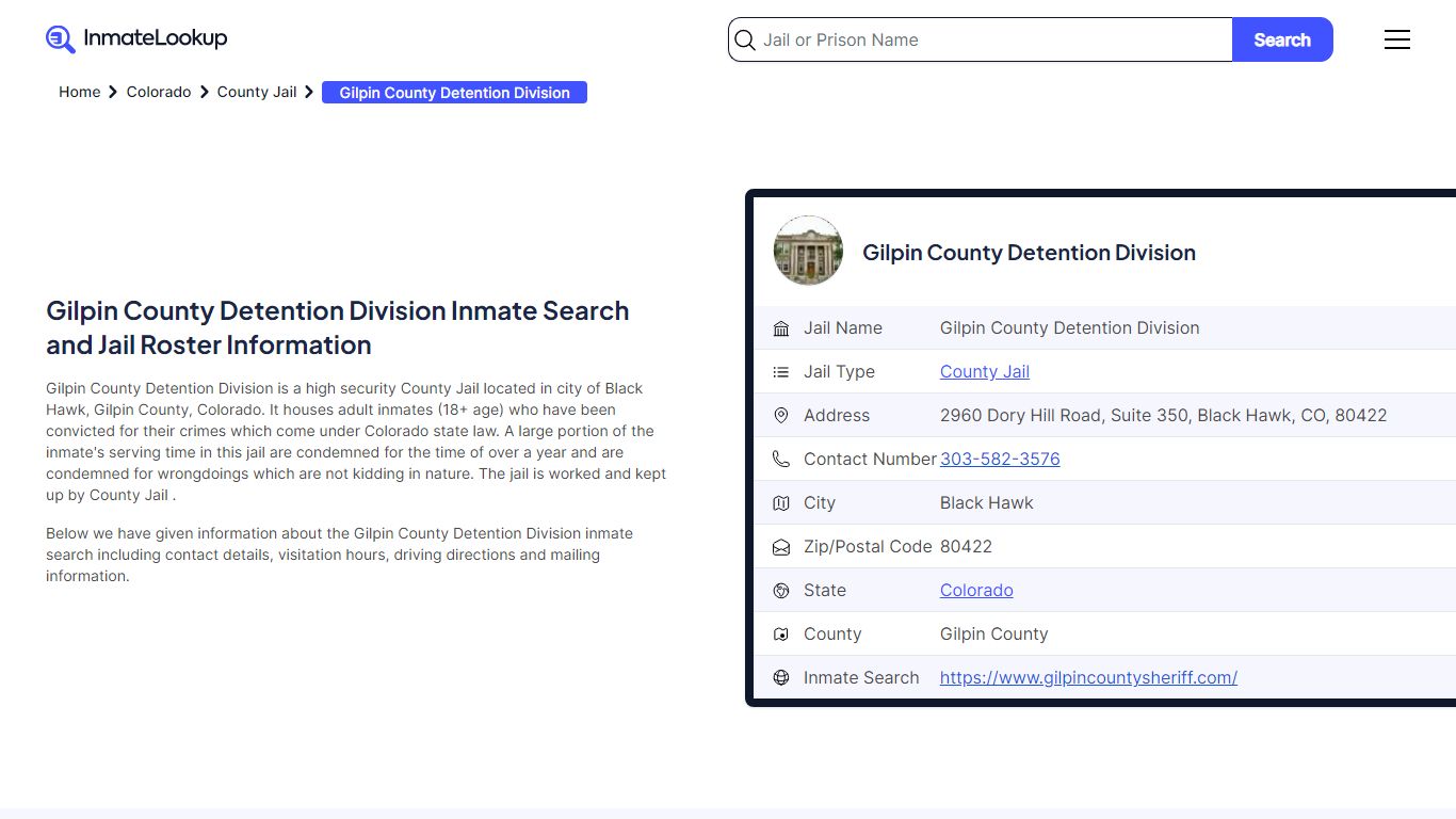 Gilpin County Detention Division Inmate Search, Jail Roster, Bookings ...